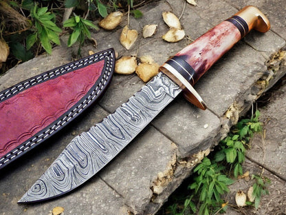 Damascus Knife Store Handmade Damascus Hunting Knife – 12" with Bone Handle - Angler's Pro Tackle & Outdoors