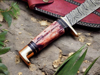 Damascus Knife Store Handmade Damascus Hunting Knife – 12" with Bone Handle - Angler's Pro Tackle & Outdoors