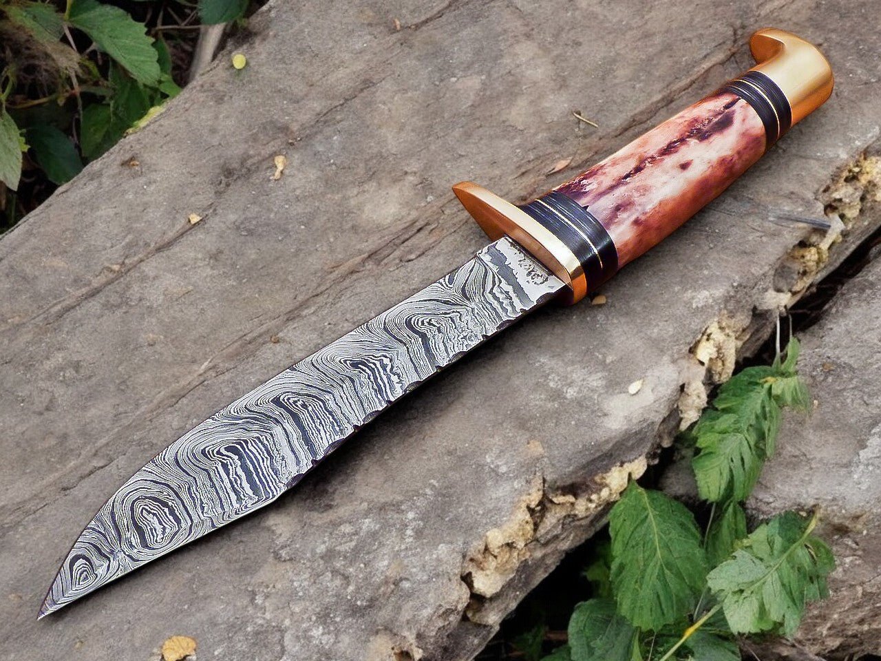 Damascus Knife Store Handmade Damascus Hunting Knife – 12" with Bone Handle - Angler's Pro Tackle & Outdoors