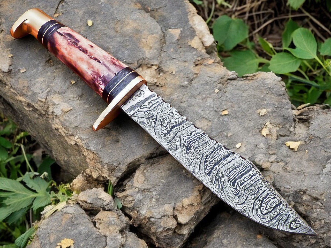 Damascus Knife Store Handmade Damascus Hunting Knife – 12" with Bone Handle - Angler's Pro Tackle & Outdoors