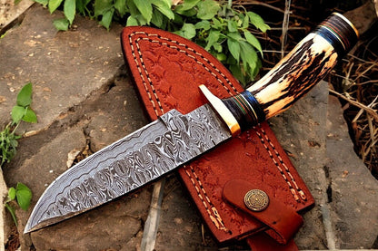 Damascus Knife Store Handmade Damascus Hunting Knife – Antler & Wood Handle - Angler's Pro Tackle & Outdoors