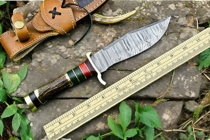 Damascus Knife Store Handmade Damascus Hunting Knife – Antler & Wood Handle - Angler's Pro Tackle & Outdoors