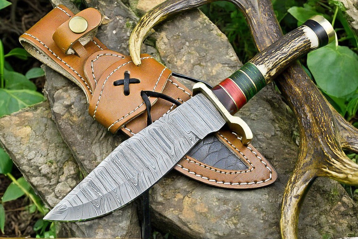 Damascus Knife Store Handmade Damascus Hunting Knife – Antler & Wood Handle - Angler's Pro Tackle & Outdoors