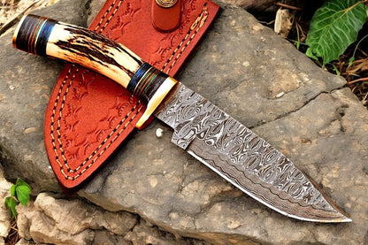 Damascus Knife Store Handmade Damascus Hunting Knife – Antler & Wood Handle - Angler's Pro Tackle & Outdoors