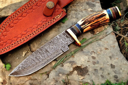 Damascus Knife Store Handmade Damascus Hunting Knife – Antler & Wood Handle - Angler's Pro Tackle & Outdoors