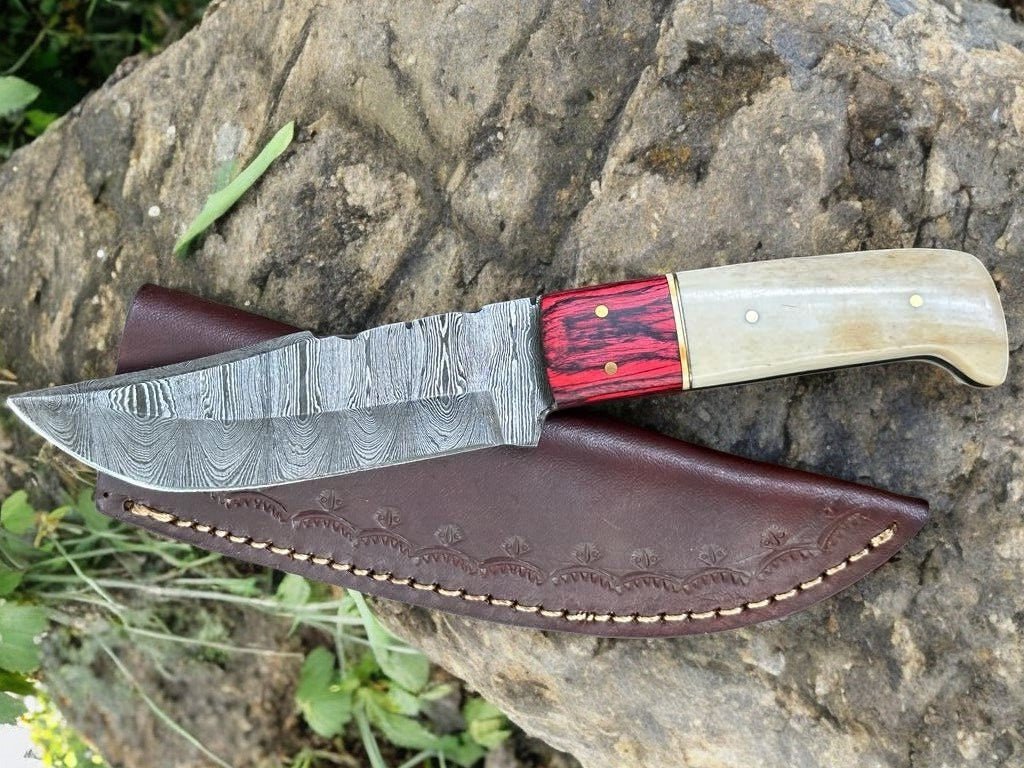 Damascus Knife Store Handmade Damascus Hunting Knife – Bone & Exotic Wood - Angler's Pro Tackle & Outdoors