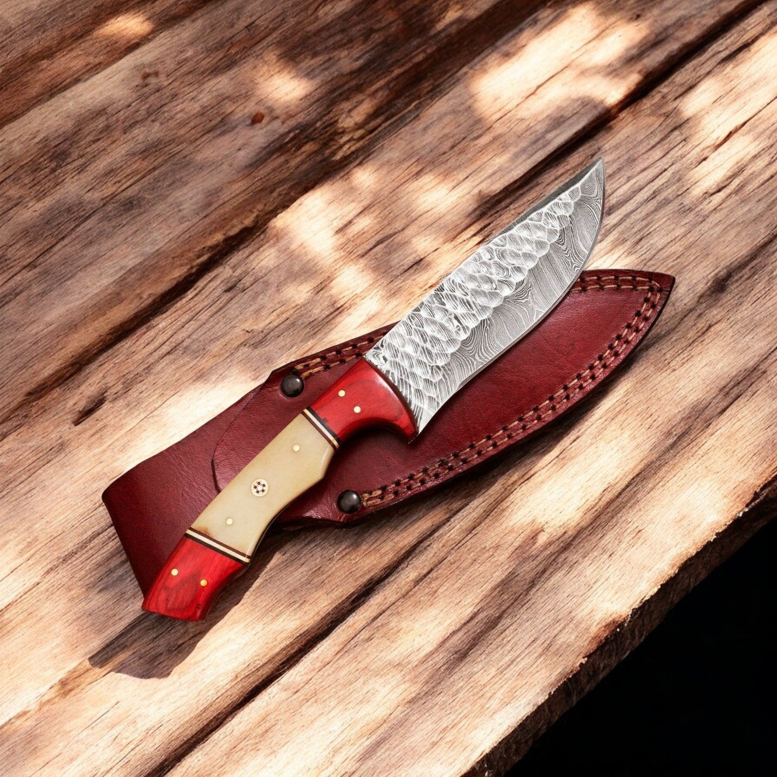 Damascus Knife Store Handmade Damascus Hunting Knife – Bone & Wood Handle - Angler's Pro Tackle & Outdoors
