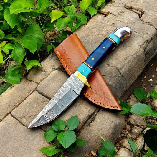 Damascus Knife Store Handmade Damascus Hunting Knife – Epoxy Resin Handle - Angler's Pro Tackle & Outdoors