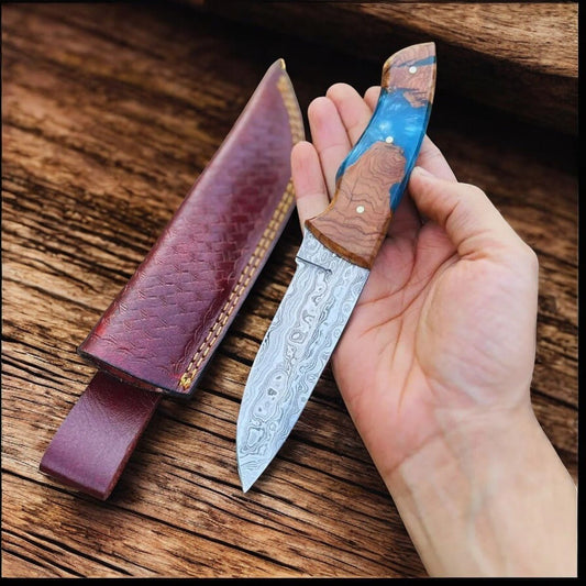 Damascus Knife Store Handmade Damascus Hunting Knife – Rosewood & Epoxy Resin - Angler's Pro Tackle & Outdoors