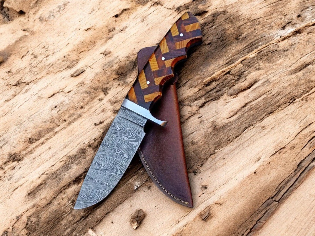 Damascus Knife Store Handmade Damascus Hunting Knife | Rosewood & Olivewood - Angler's Pro Tackle & Outdoors