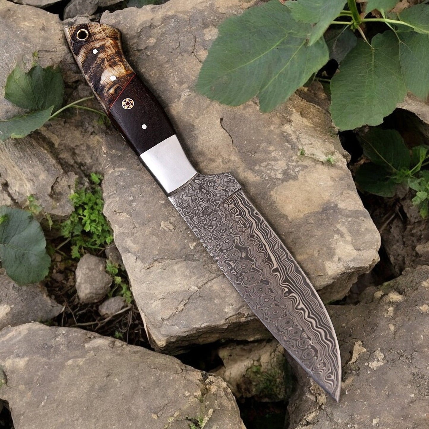 Damascus Knife Store Handmade Damascus Hunting Knife | Sheep Horn & Rosewood - Angler's Pro Tackle & Outdoors