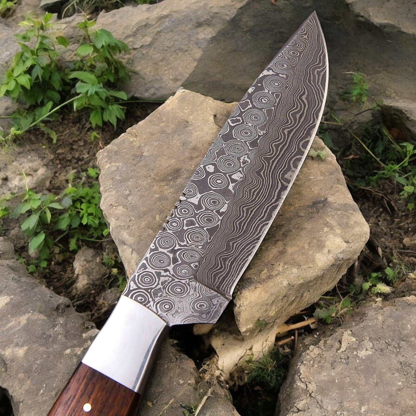 Damascus Knife Store Handmade Damascus Hunting Knife | Sheep Horn & Rosewood - Angler's Pro Tackle & Outdoors