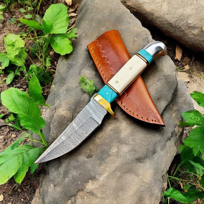 Damascus Knife Store Handmade Damascus Hunting Knife – Turquoise & Bone Handle - Angler's Pro Tackle & Outdoors
