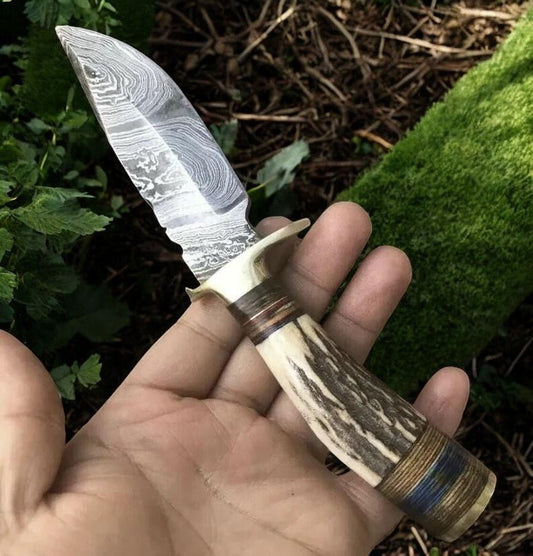 Damascus Knife Store Handmade Damascus Hunting Knife with Antler Bone Handle - Angler's Pro Tackle & Outdoors