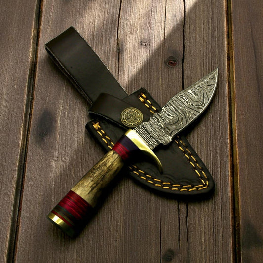 Damascus Knife Store Handmade Damascus Hunting Knife with Antler Horn Handle - Angler's Pro Tackle & Outdoors