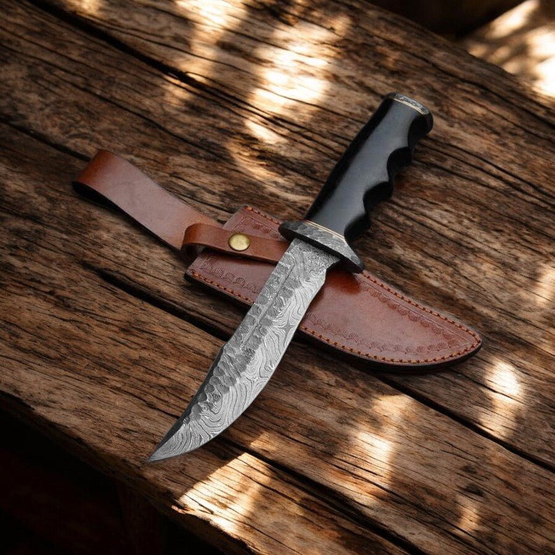 Damascus Knife Store Handmade Damascus Hunting Knife with Buffalo Horn Handle - Angler's Pro Tackle & Outdoors
