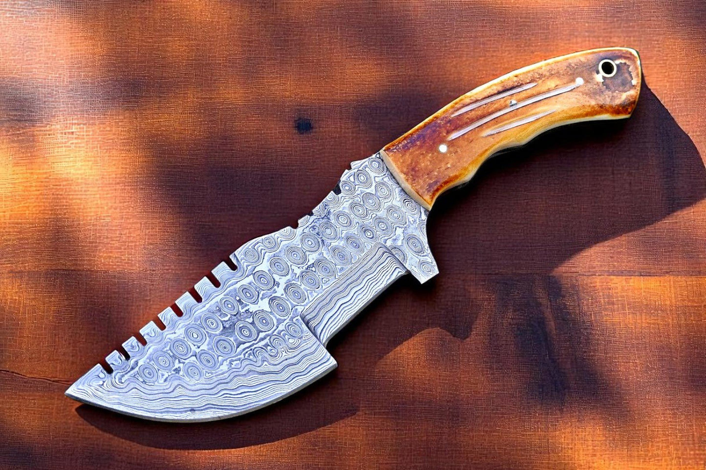 Damascus Knife Store Handmade Damascus Hunting Knife with Camel Bone Handle - Angler's Pro Tackle & Outdoors