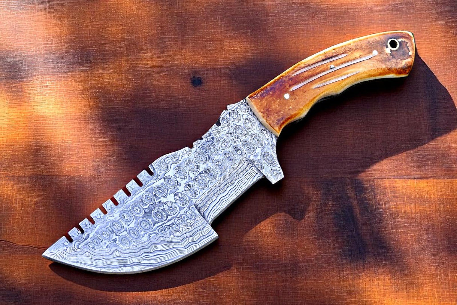 Damascus Knife Store Handmade Damascus Hunting Knife with Camel Bone Handle - Angler's Pro Tackle & Outdoors