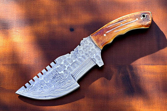 Damascus Knife Store Handmade Damascus Hunting Knife with Camel Bone Handle - Angler's Pro Tackle & Outdoors