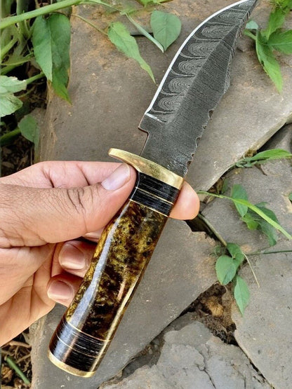 Damascus Knife Store Handmade Damascus Hunting Knife with Epoxy Resin Handle - Angler's Pro Tackle & Outdoors