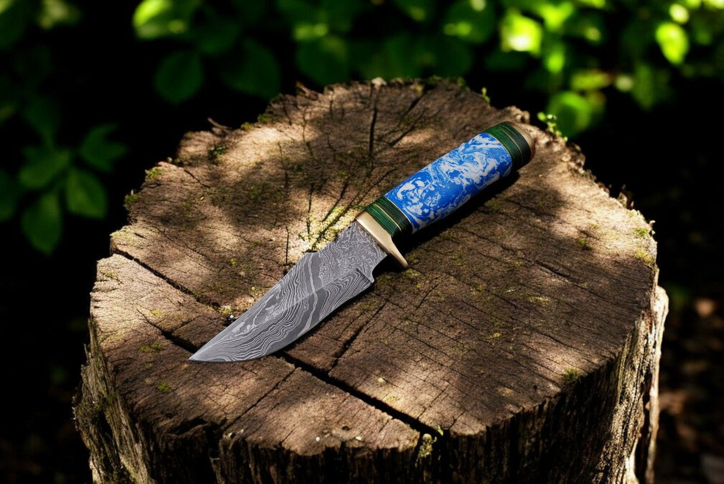 Damascus Knife Store Handmade Damascus Hunting Knife with Epoxy Resin Handle - Angler's Pro Tackle & Outdoors