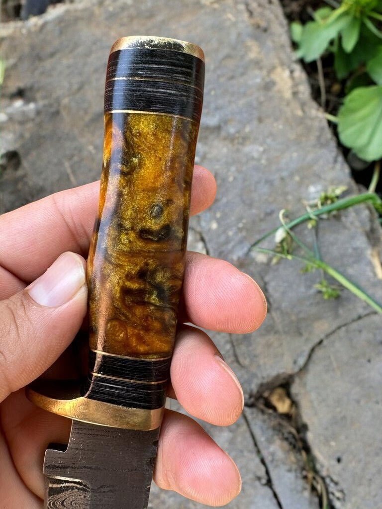 Damascus Knife Store Handmade Damascus Hunting Knife with Epoxy Resin Handle - Angler's Pro Tackle & Outdoors