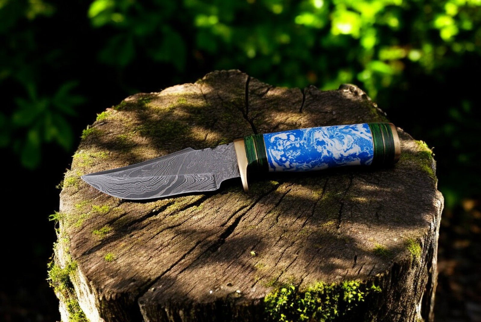 Damascus Knife Store Handmade Damascus Hunting Knife with Epoxy Resin Handle - Angler's Pro Tackle & Outdoors