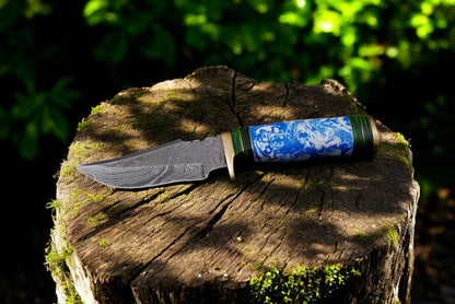 Damascus Knife Store Handmade Damascus Hunting Knife with Epoxy Resin Handle - Angler's Pro Tackle & Outdoors
