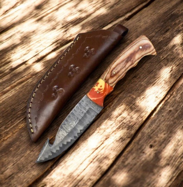 Damascus Knife Store Handmade Damascus Hunting Knife with Olivewood Handle - Angler's Pro Tackle & Outdoors