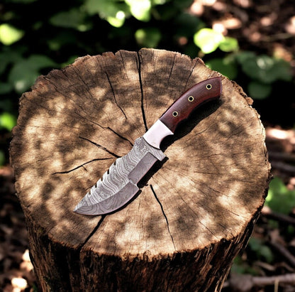 Damascus Knife Store Handmade Damascus Hunting Knife with Rosewood Handle – 10" - Angler's Pro Tackle & Outdoors