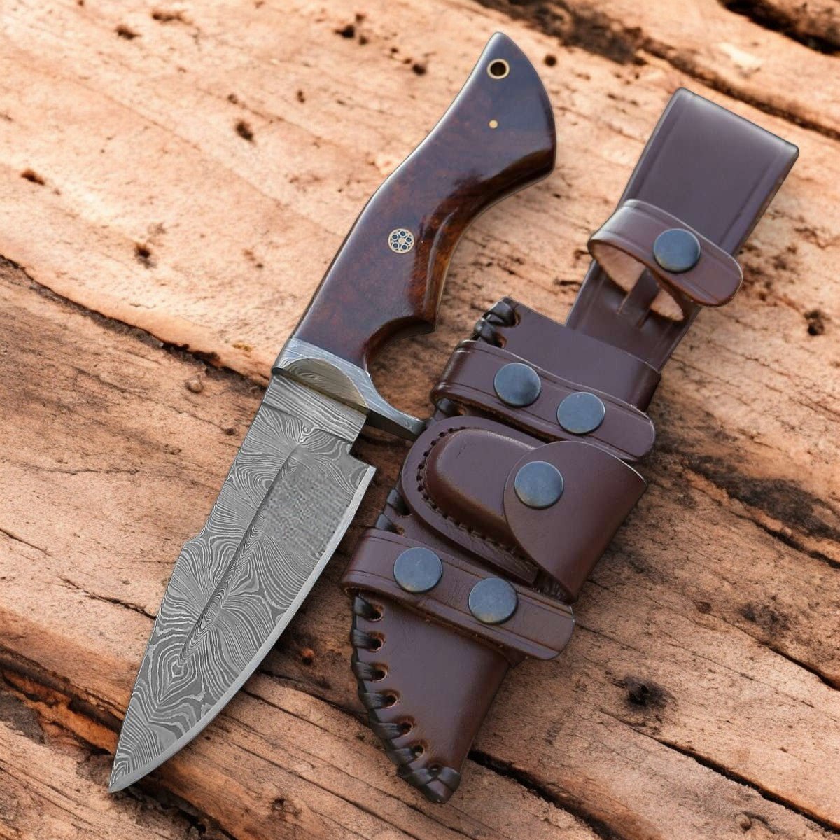 Damascus Knife Store Handmade Damascus Hunting Knife with Rosewood Handle - Angler's Pro Tackle & Outdoors