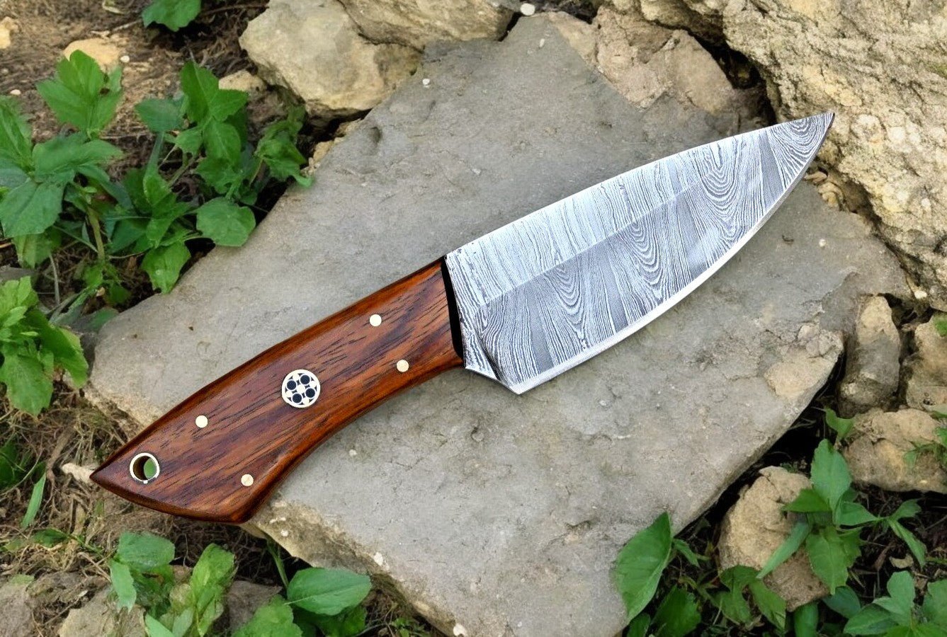Damascus Knife Store Handmade Damascus Hunting Knife with Rosewood Handle - Angler's Pro Tackle & Outdoors