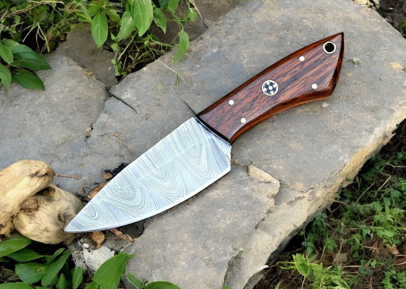 Damascus Knife Store Handmade Damascus Hunting Knife with Rosewood Handle - Angler's Pro Tackle & Outdoors