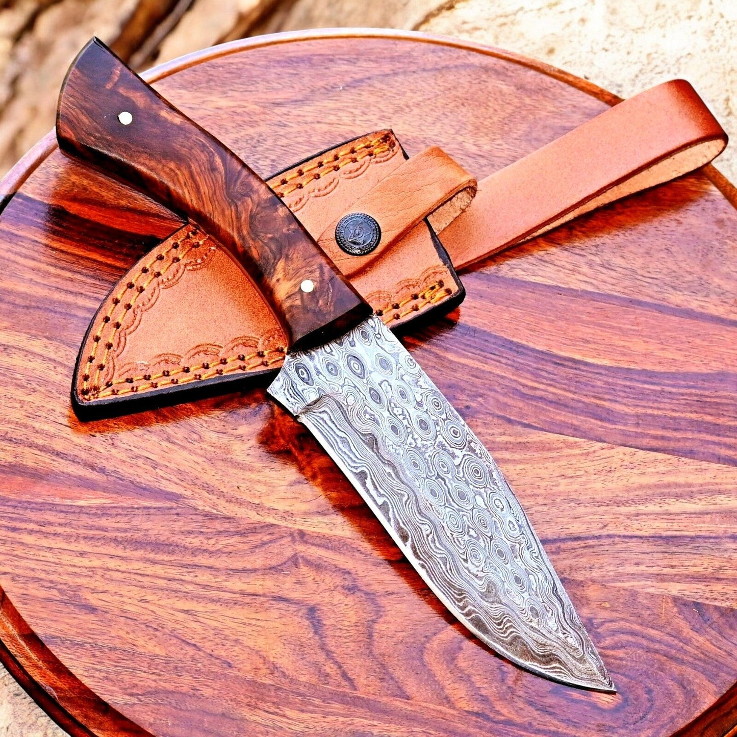 Damascus Knife Store Handmade Damascus Hunting Knife with Rosewood Handle - Angler's Pro Tackle & Outdoors