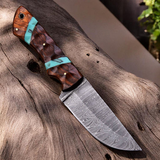 Damascus Knife Store Handmade Damascus Hunting Knife with Rosewood Handle - Angler's Pro Tackle & Outdoors
