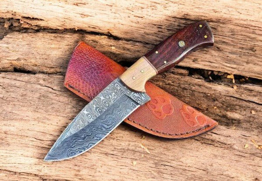 Damascus Knife Store Handmade Damascus Hunting Knife with Rosewood & Olivewood - Angler's Pro Tackle & Outdoors