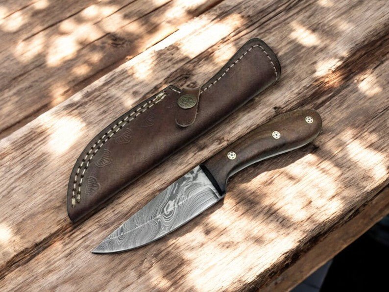 Damascus Knife Store Handmade Damascus Hunting Knife with Wood Handle – 8" - Angler's Pro Tackle & Outdoors
