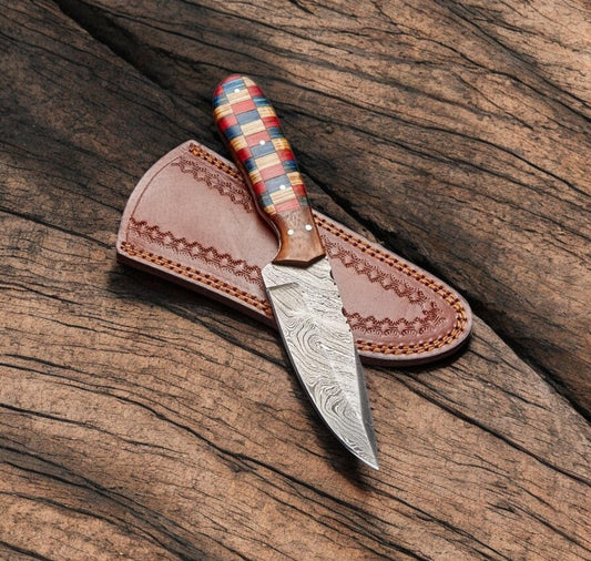 Damascus Knife Store Handmade Damascus Hunting Knife with Wood Handle – 8" - Angler's Pro Tackle & Outdoors