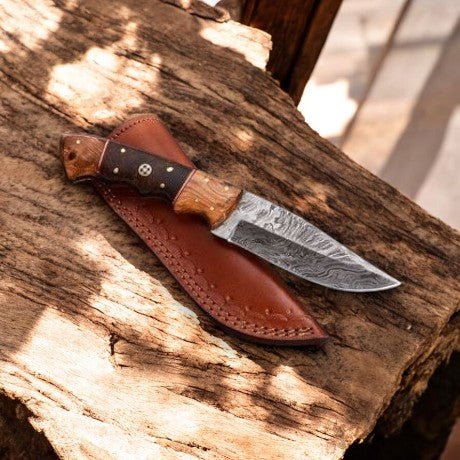 Damascus Knife Store Handmade Damascus Hunting Knife with Wood Handle – 9" - Angler's Pro Tackle & Outdoors