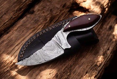 Damascus Knife Store Handmade Damascus Hunting Knife with Wood Handle & Sheath - Angler's Pro Tackle & Outdoors