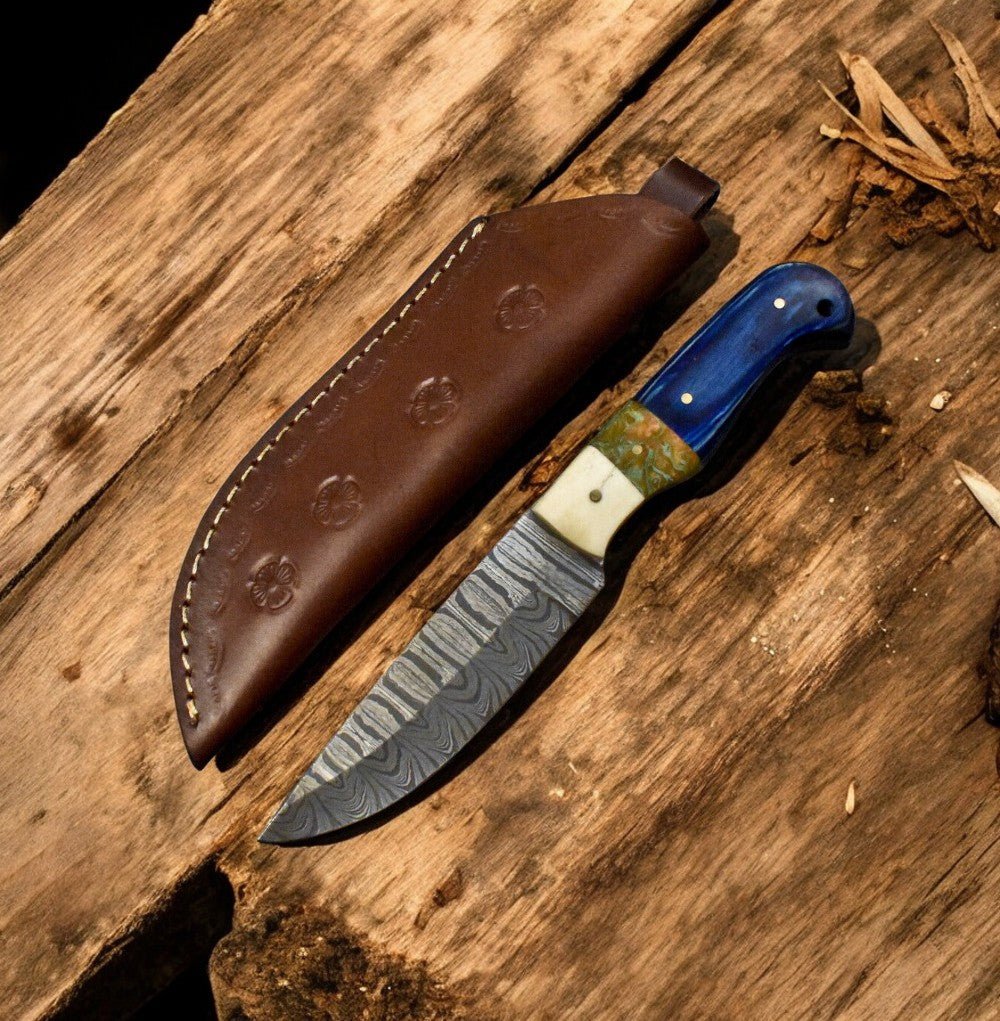 Damascus Knife Store Handmade Damascus Skinning Knife – Bone & Resin Handle - Angler's Pro Tackle & Outdoors