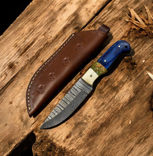Damascus Knife Store Handmade Damascus Skinning Knife – Bone & Resin Handle - Angler's Pro Tackle & Outdoors