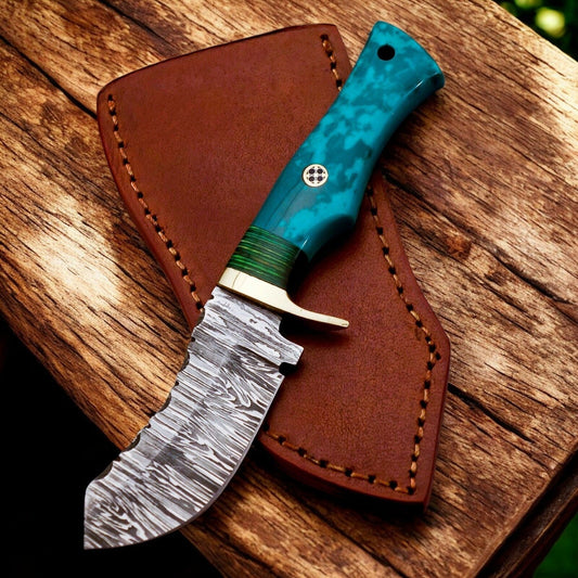 Damascus Knife Store Handmade Damascus Skinning Knife – Epoxy Resin Handle - Angler's Pro Tackle & Outdoors