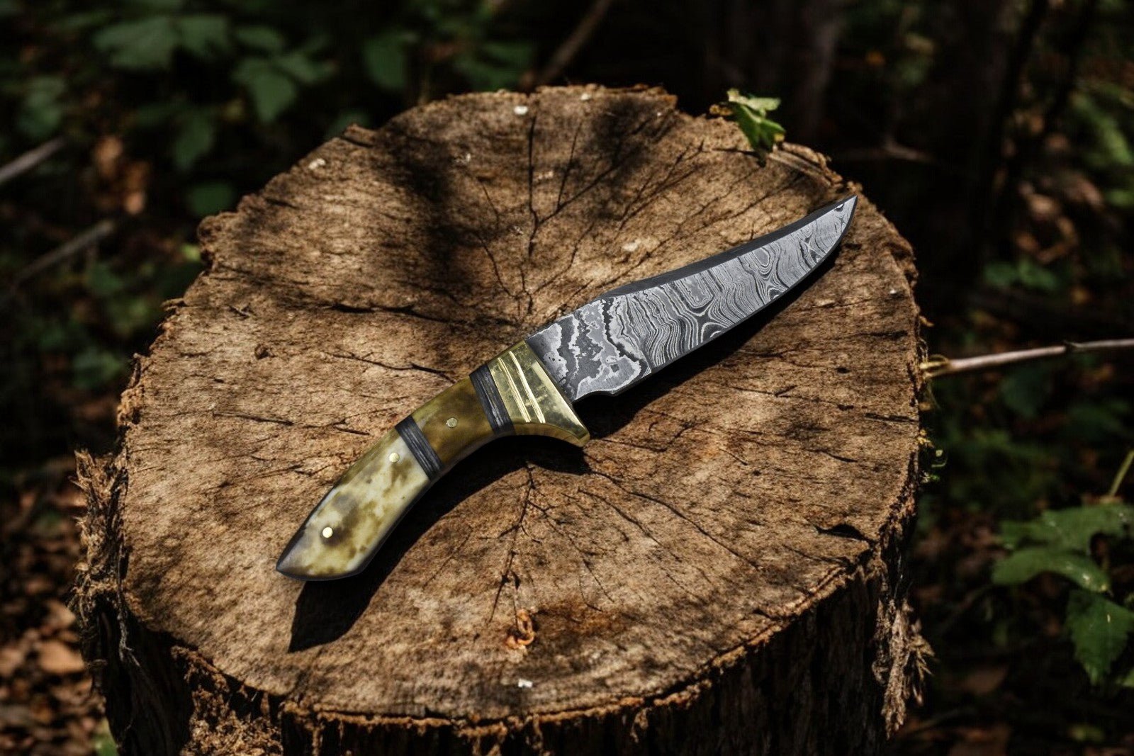 Damascus Knife Store Handmade Damascus Skinning Knife with Bone & Rosewood Handle - Angler's Pro Tackle & Outdoors