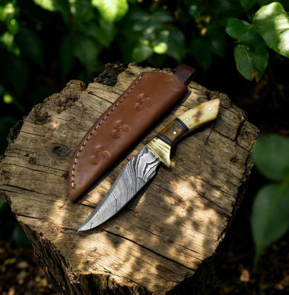 Damascus Knife Store Handmade Damascus Skinning Knife with Bone & Rosewood Handle - Angler's Pro Tackle & Outdoors