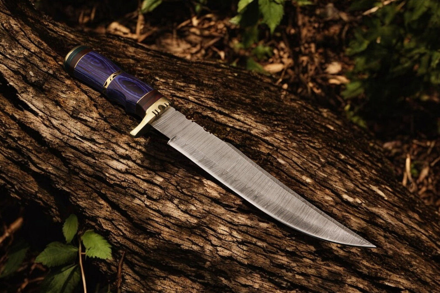 Damascus Knife Store Handmade Damascus Steel Bowie Knife with Exotic Wood Handle - 15 Inches - Angler's Pro Tackle & Outdoors