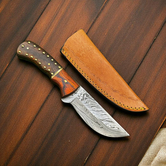 Damascus Knife Store Handmade Damascus Steel Hunting Knife – 7.25" with Sheath - Angler's Pro Tackle & Outdoors