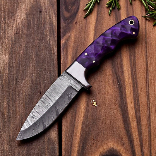 Damascus Knife Store Handmade Damascus Steel Hunting Knife 8" with Sheath - Angler's Pro Tackle & Outdoors