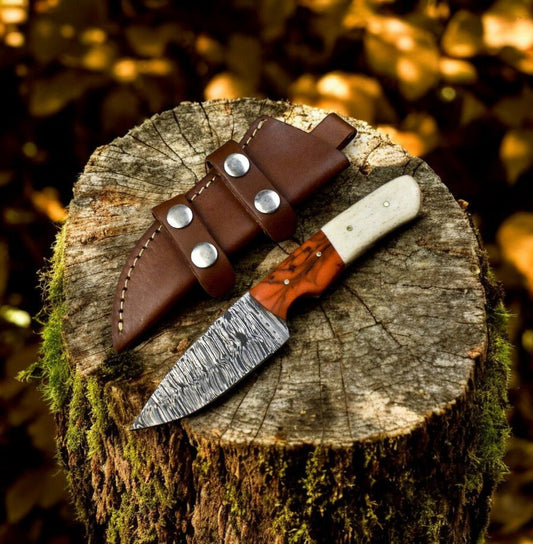 Damascus Knife Store Handmade Damascus Steel Skinning Knife – 7.5" with Resin & Bone Handle - Angler's Pro Tackle & Outdoors