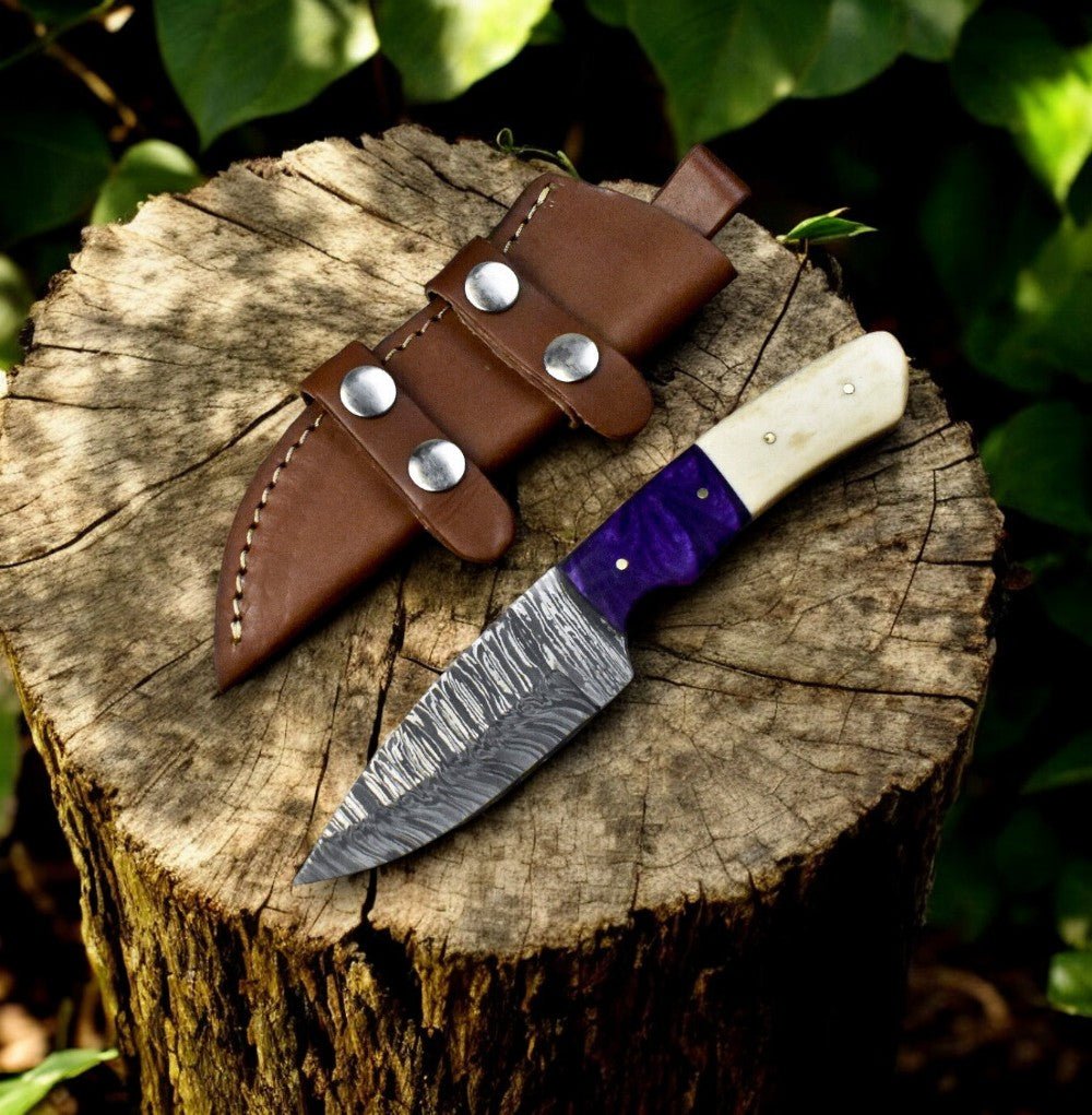 Damascus Knife Store Handmade Damascus Steel Skinning Knife - 8" Custom Hunting Tool - Angler's Pro Tackle & Outdoors